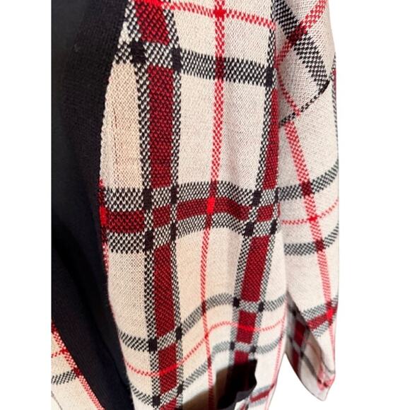 Birch NY Red Black Plaid Open Front Longline Cardigan Sweater – Size L - Picture 3 of 7